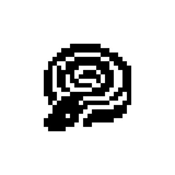 Coiled black pixel art snake silhouette on white background.