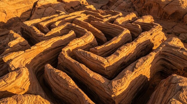 Aerial view of the natural sandstone maze formation in the desert