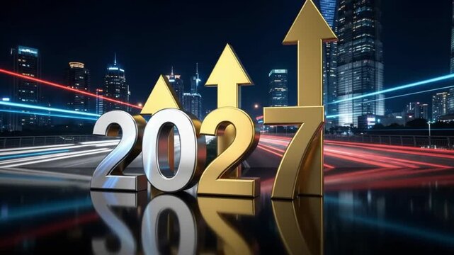 New Year 2027 Luxury Metallic Growth Motion Banner