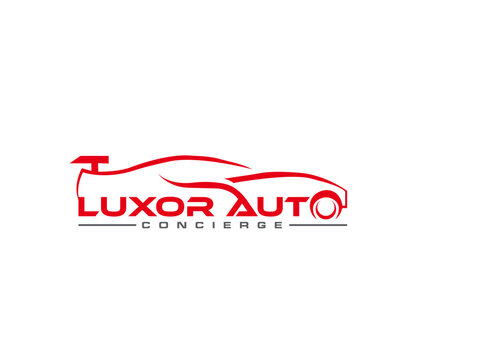 Red car silhouette with text logo on a white background