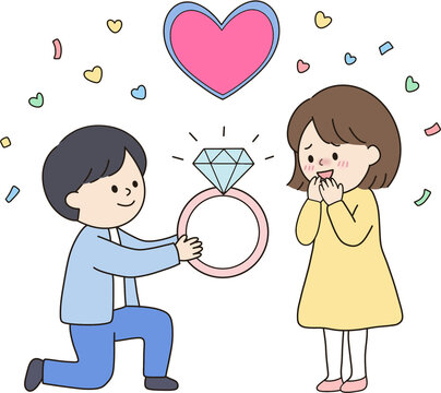 Man proposing with a diamond ring vector graphic