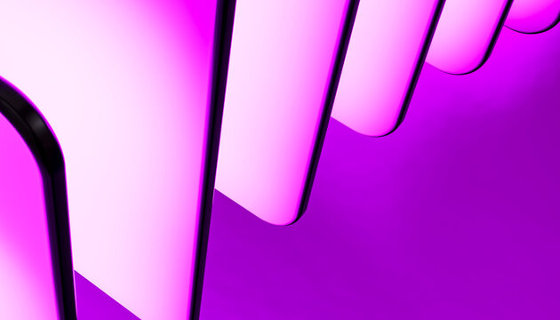 Multiple smartphones with glowing pink screens aligned vertically