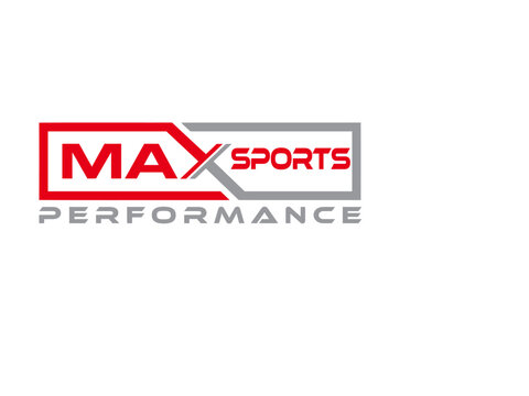 Sports performance logo with rectangular frame and bold typography