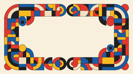 Obraz premium Abstract geometric frame with Bauhaus style colorful shapes and patterns.