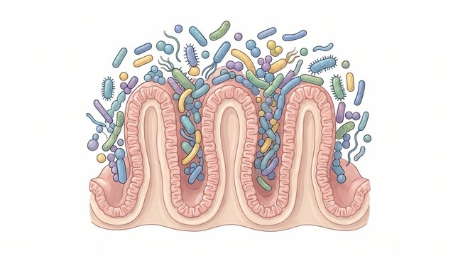 Gut Microbiome and Intestinal Bacteria Scientific Illustration
