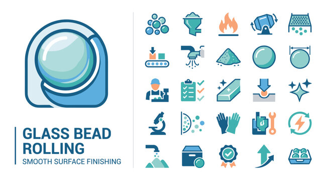Glass Bead Rolling Process Icons for Smooth Surface Finishing and Quality Control