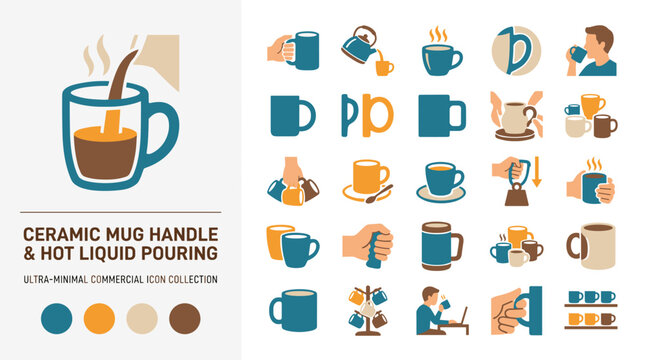 Minimalist Icons Collection Ceramic Mugs and Hot Liquid Pouring for Commercial Use