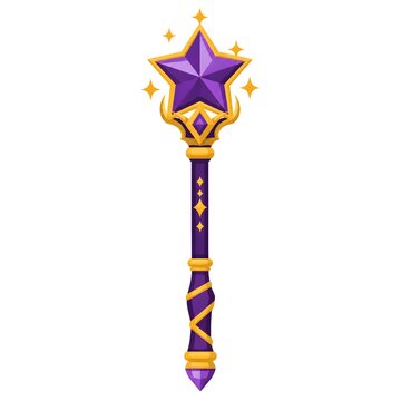 Fantasy Magic Wand with Purple Star, Golden Ornament and Sparkling Effects