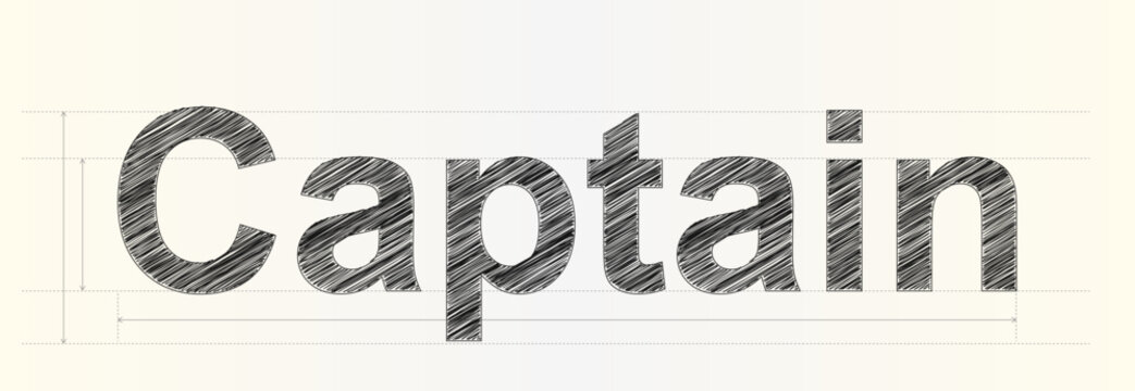 Creative stylized typography design spelling Captain with a hand drawn scribbled texture fill effect