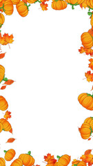 Obraz premium autumn leaves and pumpkins border frame isolated on transparent background,png pumpkin thanksgiving and Halloween celebration video stream overlay vertical social media design element