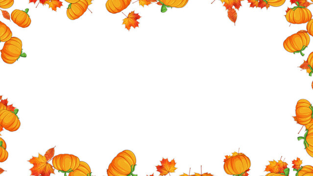 autumn leaves and pumpkins border frame isolated on transparent background,png pumpkin thanksgiving and Halloween celebration video stream overlay social media design element