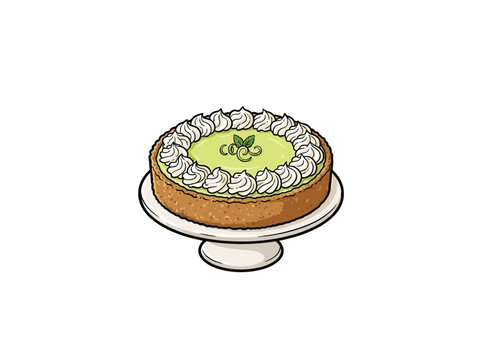 Key lime pie with whipped cream swirls on cake stand vector illustration isolated