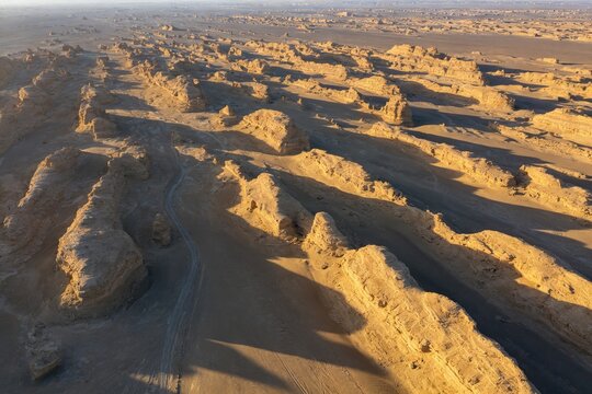 Aerial View of Yardang Wind-Eroded Mounds