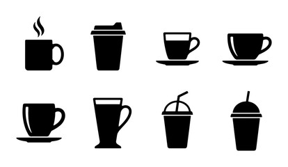 Fototapeta premium Coffee Cup Icons Set, Hot Beverage & Takeaway Drink Vector Graphics, Cafe & Restaurant Menu Elements