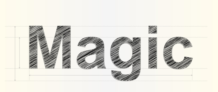 Creative text design with the word Magic in a stylish hand drawn pencil scribble effect