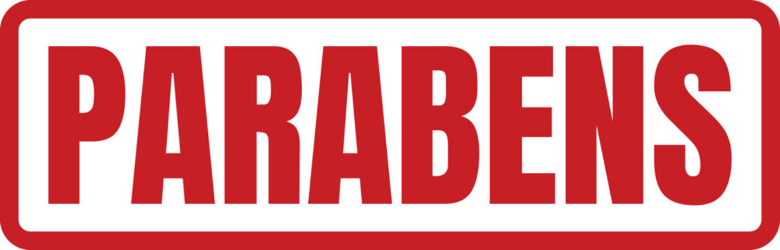 A red rubber stamp with the text parabens used for cosmetics and beauty product ingredient labeling