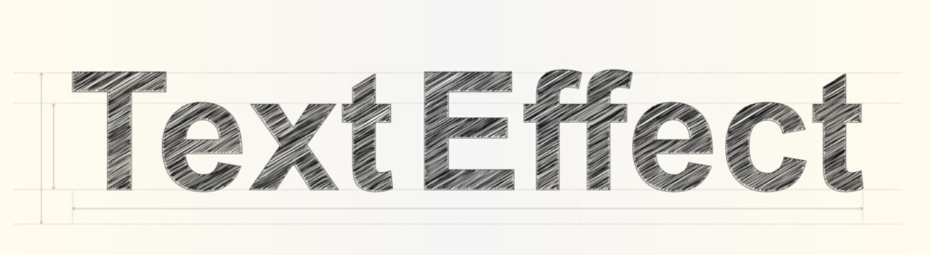 Creative text effect featuring a hand drawn sketch style with geometric technical guidelines and lines