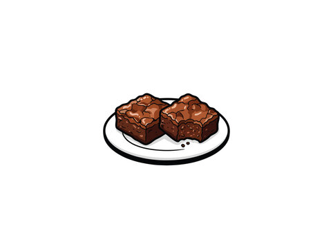 Chocolate fudge brownies on plate bakery dessert vector illustration isolated on white