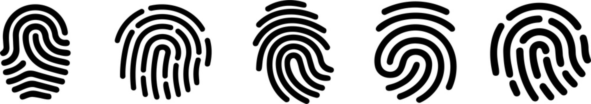 Set of five unique human fingerprint identification icons with graphic resource