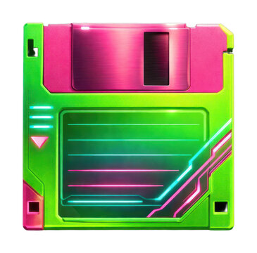 PNG Retro neon floppy disk illustration.