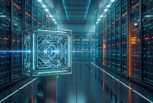 Futuristic data center representing unbiased and fair AI technology
