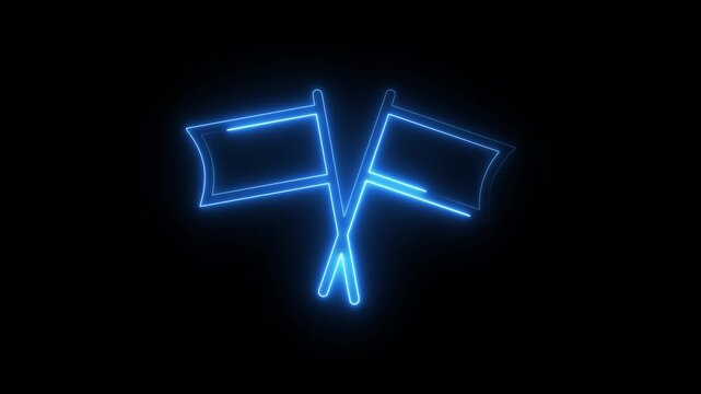 Neon blue crossed flags animation glowing racing start signal lines on black background.