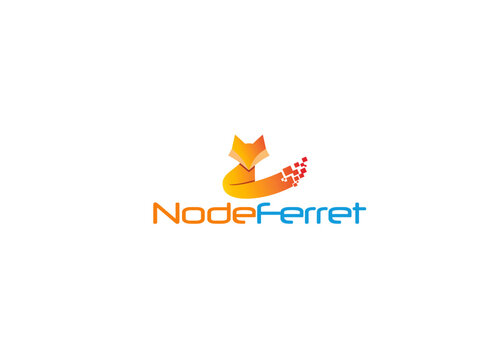 Stylized ferret head with pixelated tail a vector logo on white background