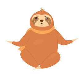Fototapeta premium Sloth animal in yoga pose. Sitting tropical lazy animal, slow moving bear vector illustration