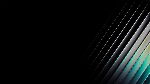 Dark Fluted Glass Texture Seamless Loop Video, Abstract Ribbed Glass Wave Motion Graphics, Glowing Copper Cyan Light Refraction 3D Render &ndash; Continuous shifting movement of slatted glass panels