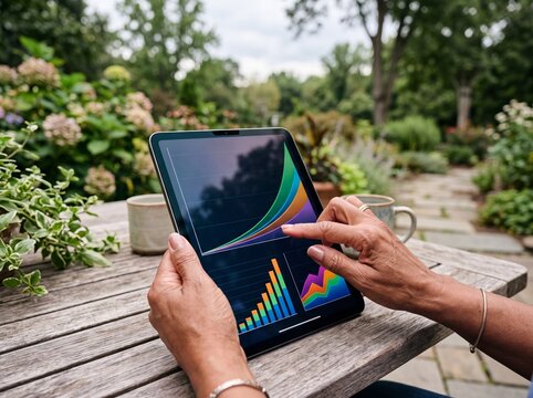 Mature Black Woman Calculating Compound Interest Growth Outdoors