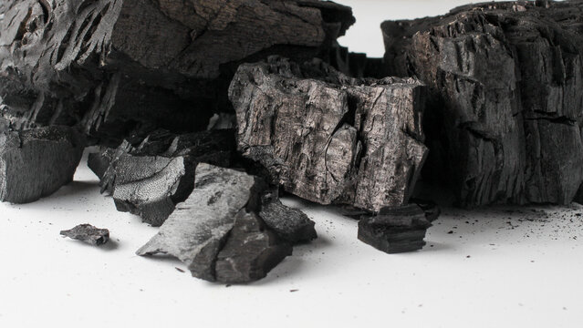 black charcoal Close-Up of Charred Wood After Burning