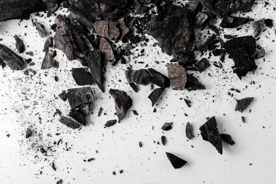 black charcoal Close-Up of Charred Wood After Burning