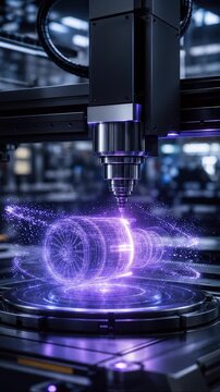 Advanced 3D holographic technology showcasing futuristic industrial manufacturing and digital engineering innovation