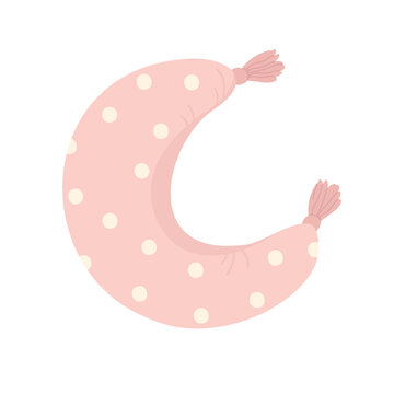 Decorative moon pillow. Soft bedroom sleeping cushion, cozy living bed decoration vector illustration