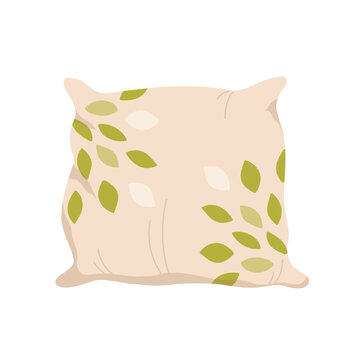 Decorative throw pillow. Soft bedroom sleeping cushion, modern cozy interior vector illustration