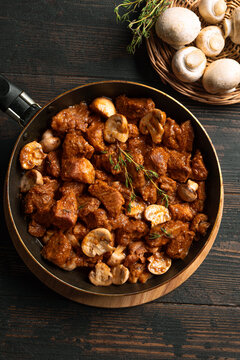 Beef and Mushroom Stew. Braised meat in red wine gravy.