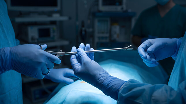 Surgeon Hands Preparing Laparoscopic Surgical Equipment