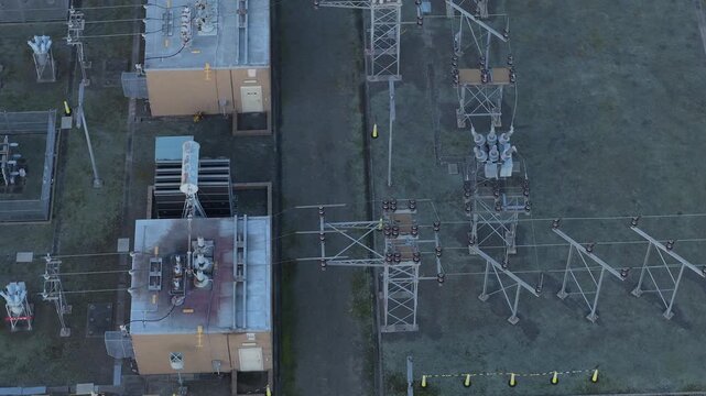 Croydon, Victoria, Australia - 02 September 2026: Aerial view of the Croydon Zone Substation with electrical transformers, power lines, and metal infrastructure.
