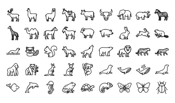 Wildlife Animal Outline Icons Set 45 Editable Vector Symbols