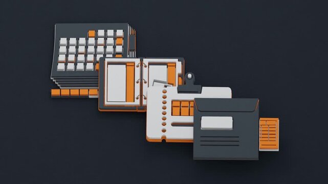 Dunning notices go out as overdue balances accumulate, creating a clerical backlog before ledger reconciliation brings the account into line. Flat 3D style.