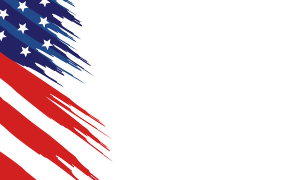 American flag brush stroke border background with copy space for patriotic design. Transparent vector illustration