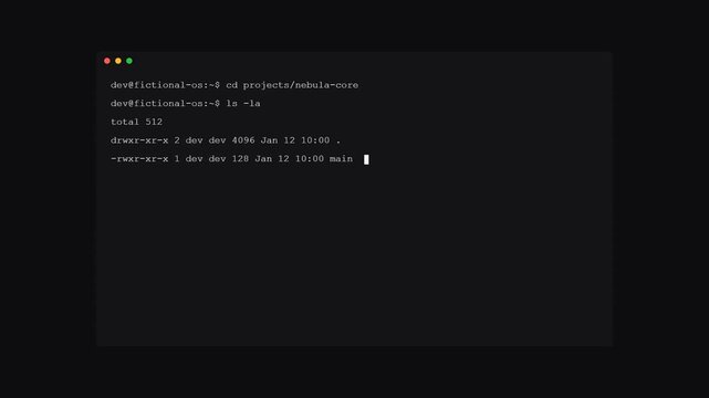 Dark Mode Terminal Interface Animation Showing Command Line Programming and System Initialization Sequence