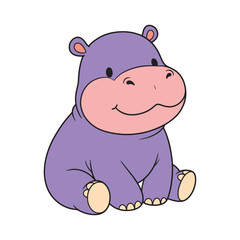 Obraz premium Cute Cartoon Hippopotamus Sitting Isolated on White Background