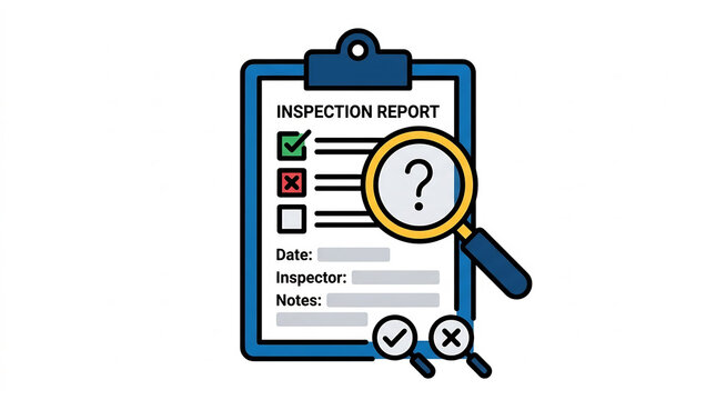 Inspection report document with magnifying glass on clipboard