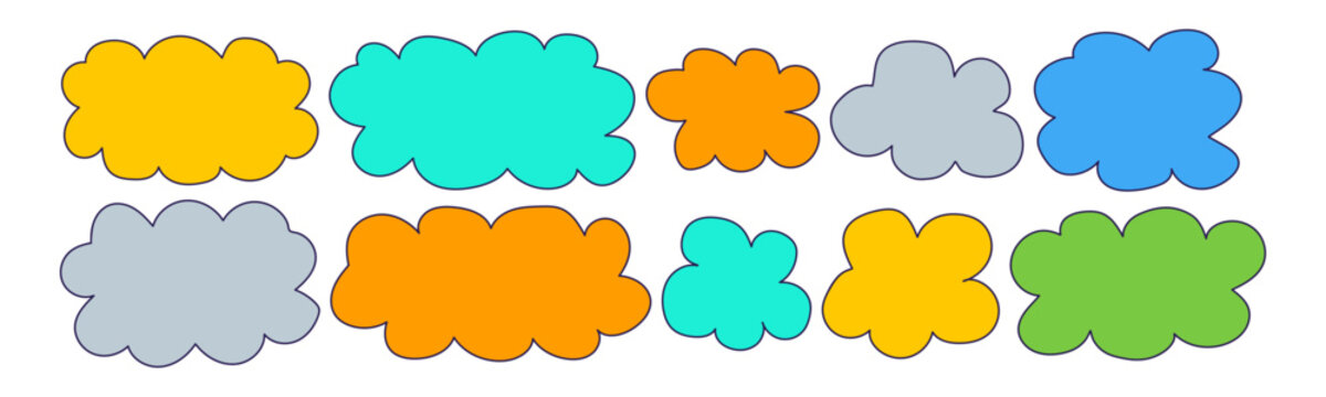 Fluffy label shape Cloud shape bubble for frame Speech label for border design isolated and sticker think Vector illustration set