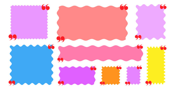 Quote box title Text box frame set with quotation mark Shapes and figures Fluid forms Shapes and figures Speak bubbles Vector illustration