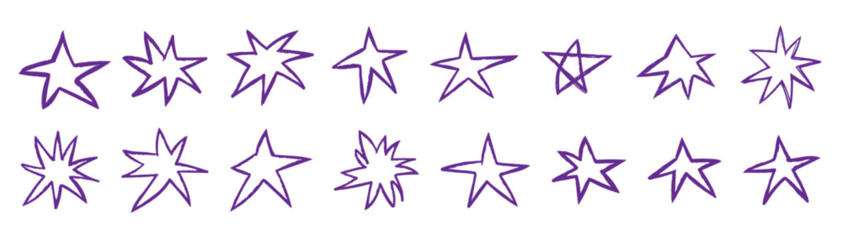 Simple star cut collection Playful chalk sketch stars with rough brush texture and organic shapes