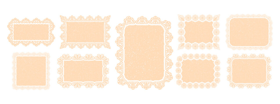 Scallop lace border Decorative frames with scalloped and wavy edges Lace Frame Collection of vintage scallop trim isolated vector illustration