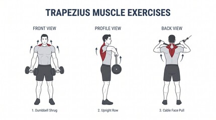 Obraz premium Trapezius Muscle Exercises Infographic Guide With Anatomical Highlight Illustrations