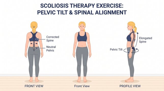 Scoliosis Therapy Exercise Showing Pelvic Tilt And Spinal Alignment For Medical Education